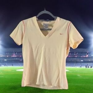 Nike top short sleeve V neck yellow red size med good condition red symb…